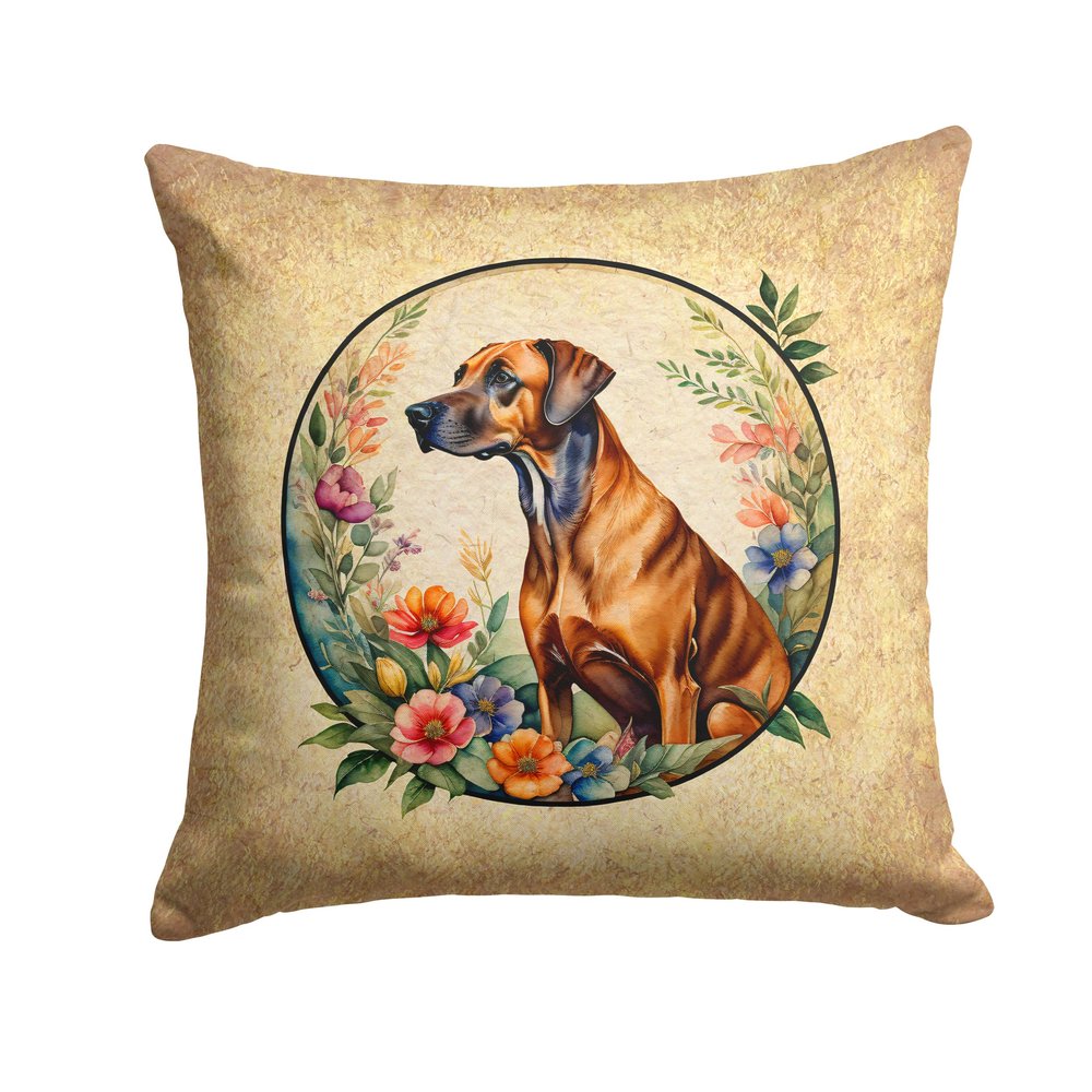 Caroline's Treasures DAC2192PW1818 Rhodesian Ridgeback and Flowers Fabric Decorative Pillow Machine Washable, Indoor Outdoor Decorative Pillow for Couch, Bed or Patio, 18Hx18W
