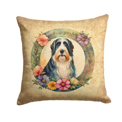Caroline's Treasures DAC2088PW1818 Bearded Collie and Flowers Fabric Decorative Pillow Machine Washable, Indoor Outdoor Decorative Pillow for Couch, Bed or Patio, 18Hx18W