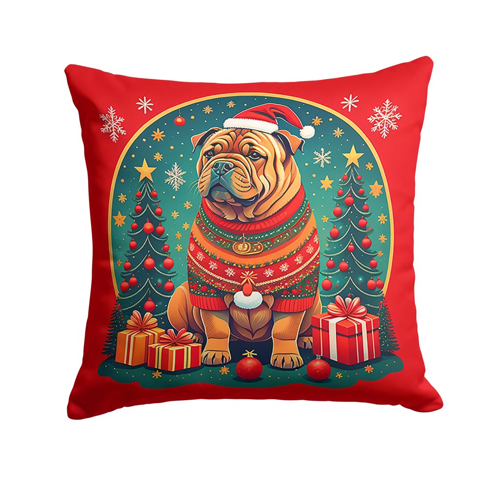 Caroline's Treasures DAC1154PW1818 Shar Pei Christmas Fabric Decorative Pillow Machine Washable, Indoor Outdoor Decorative Pillow for Couch, Bed or Patio, 18Hx18W