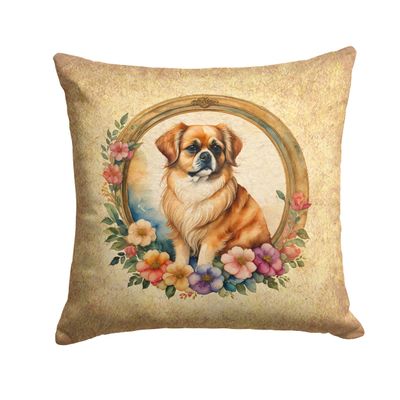 Caroline's Treasures DAC2208PW1818 Tibetan Spaniel and Flowers Fabric Decorative Pillow Machine Washable, Indoor Outdoor Decorative Pillow for Couch, Bed or Patio, 18Hx18W