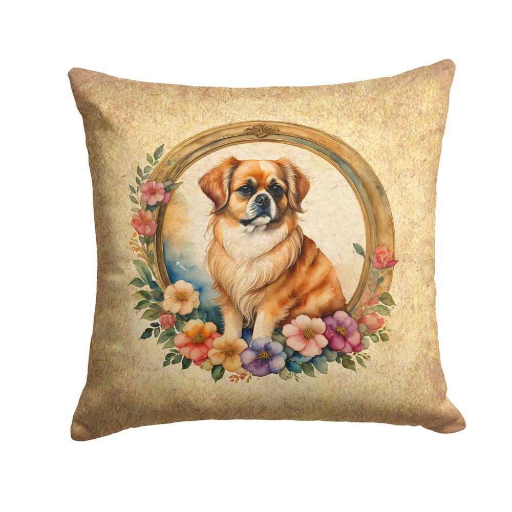 Caroline's Treasures DAC2208PW1818 Tibetan Spaniel and Flowers Fabric Decorative Pillow Machine Washable, Indoor Outdoor Decorative Pillow for Couch, Bed or Patio, 18Hx18W