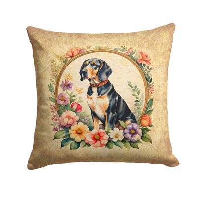 Caroline's Treasures DAC2077PW1818 American English Coonhound and Flowers Fabric Decorative Pillow Machine Washable, Indoor Outdoor Decorative Pillow for Couch, Bed or Patio, 18Hx18W