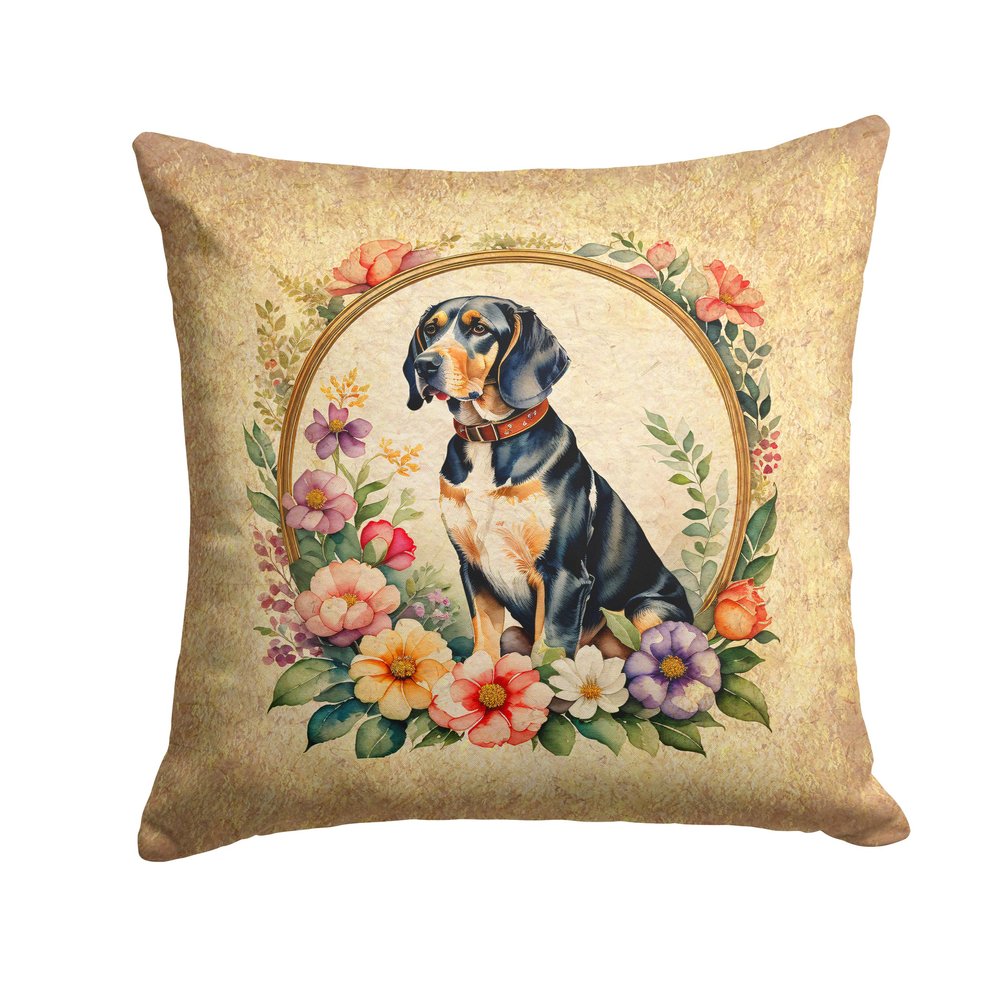 Caroline's Treasures DAC2077PW1818 American English Coonhound and Flowers Fabric Decorative Pillow Machine Washable, Indoor Outdoor Decorative Pillow for Couch, Bed or Patio, 18Hx18W