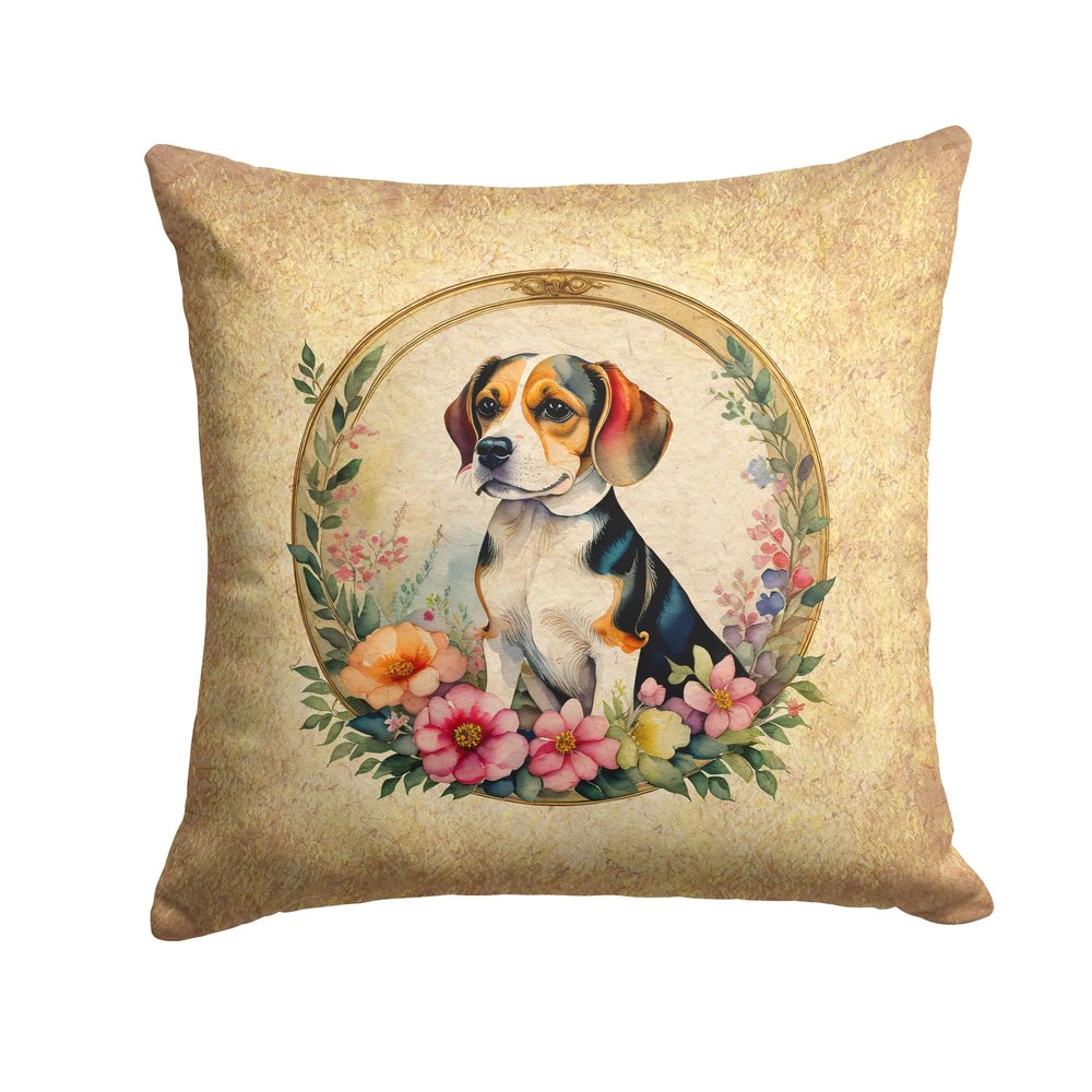 Caroline's Treasures DAC2087PW1818 Beagle and Flowers Fabric Decorative Pillow Machine Washable, Indoor Outdoor Decorative Pillow for Couch, Bed or Patio, 18Hx18W