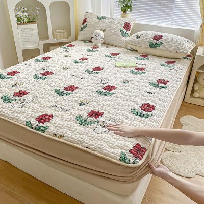 FCLDESHOP Elastic Fitted Mattress Protector,Thickened and Quilted Coral Fleece Mattress Protector, Cartoon Printed Mattress Topper for Children's Room,Flower 1,180cmx200cm (71 X 79inch)
