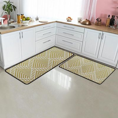 GUYOS Gold Textured Line Patterns 47x17 Inch/29x17 Inch Kitchen Rug Mats 2 Pieces Anti Fatigue mats for Kitchen Floor, Specialized in Anti Slippery and Machine Washabl