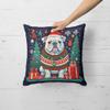 Caroline's Treasures DAC1123PW1414 White English Bulldog Christmas Fabric Decorative Pillow Machine Washable, Indoor Outdoor Decorative Pillow for Couch, Bed or Patio, 14Hx14W view 2