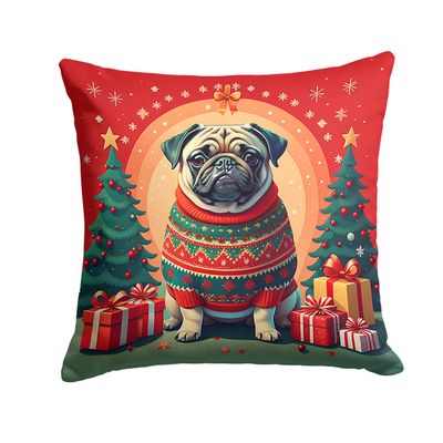 Caroline's Treasures DAC1148PW1818 Fawn Pug Christmas Fabric Decorative Pillow Machine Washable, Indoor Outdoor Decorative Pillow for Couch, Bed or Patio, 18Hx18W