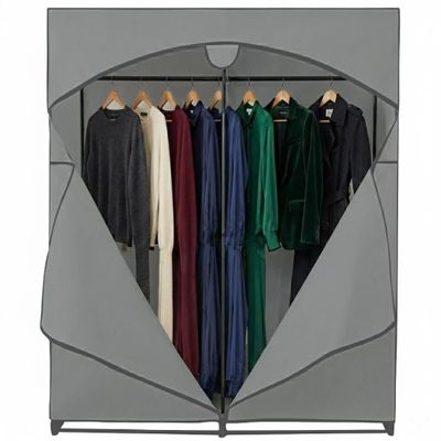 HOLDN STORAGE Portable Wardrobe Closet - 65 lb Large Capacity, Internal Heavy Duty Metal Rod, Zipper & Clear Window, Durable Clothes Organizer, Tool-Free Easy Assembly, Dark Gray Canvas Cover