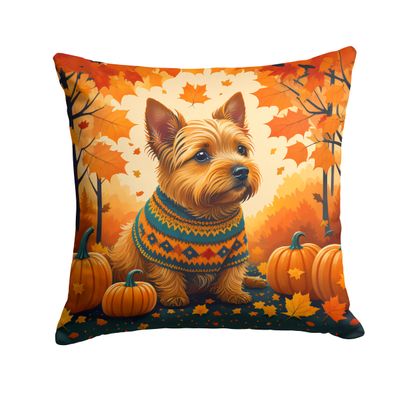 Caroline's Treasures DAC1061PW1414 Norwich Terrier Fall Fabric Decorative Pillow Machine Washable, Indoor Outdoor Decorative Pillow for Couch, Bed or Patio, 14Hx14W