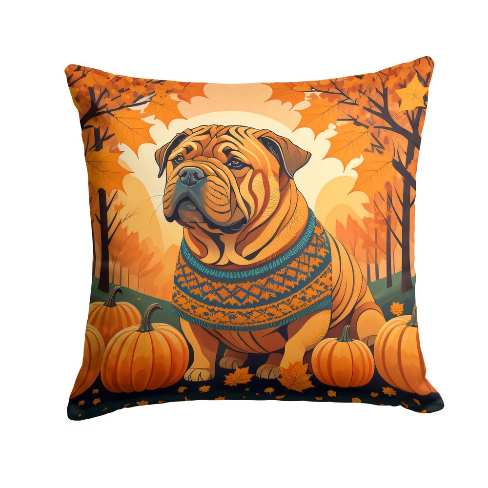 Caroline's Treasures DAC1070PW1818 Shar Pei Fall Fabric Decorative Pillow Machine Washable, Indoor Outdoor Decorative Pillow for Couch, Bed or Patio, 18Hx18W
