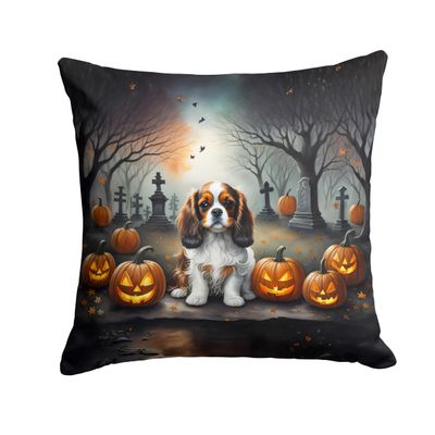 Caroline's Treasures DAC2029PW1818 Cavalier Spaniel Spooky Halloween Fabric Decorative Pillow Machine Washable, Indoor Outdoor Decorative Pillow for Couch, Bed or Patio, 18Hx18W