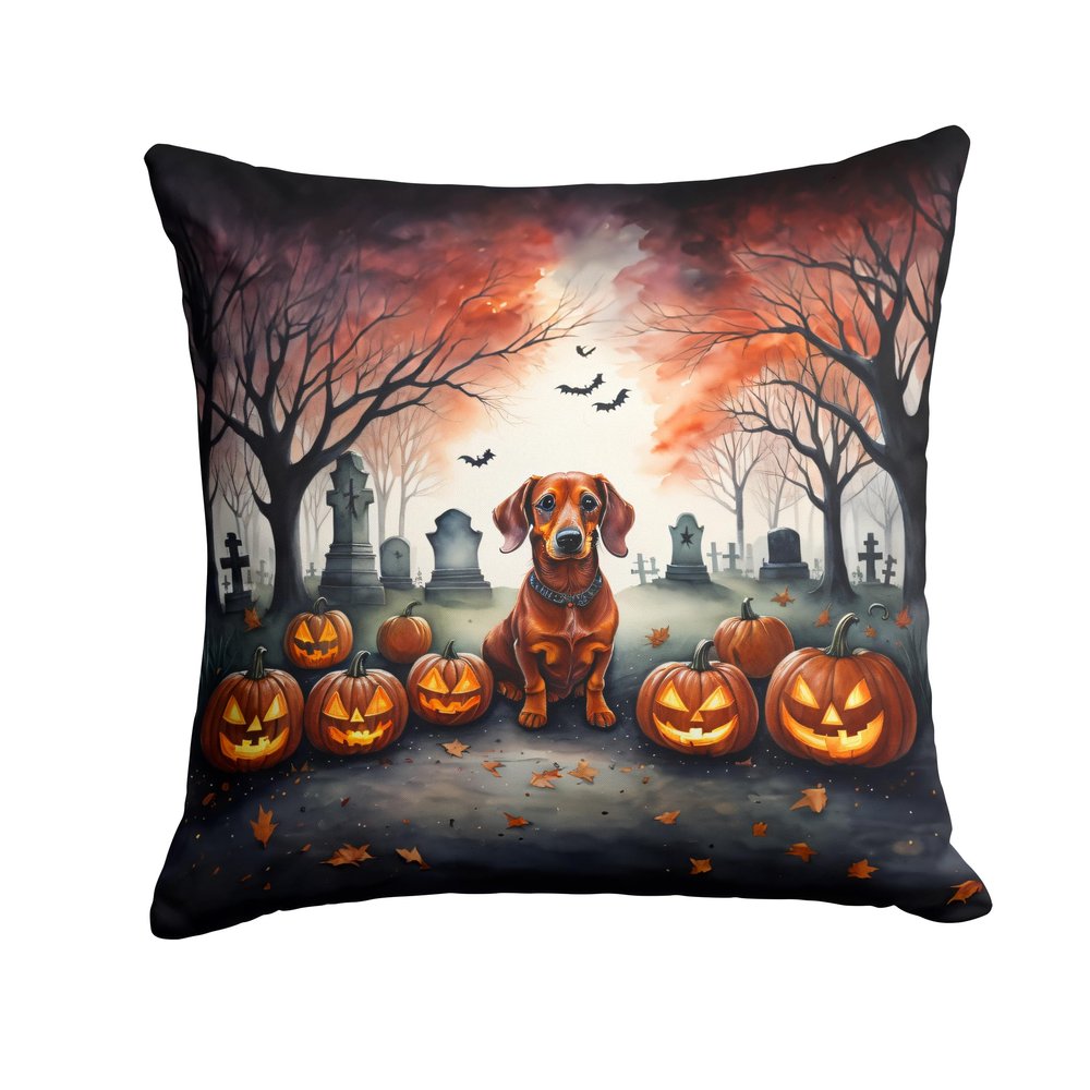 Caroline's Treasures DAC2035PW1818 Dachshund Spooky Halloween Fabric Decorative Pillow Machine Washable, Indoor Outdoor Decorative Pillow for Couch, Bed or Patio, 18Hx18W