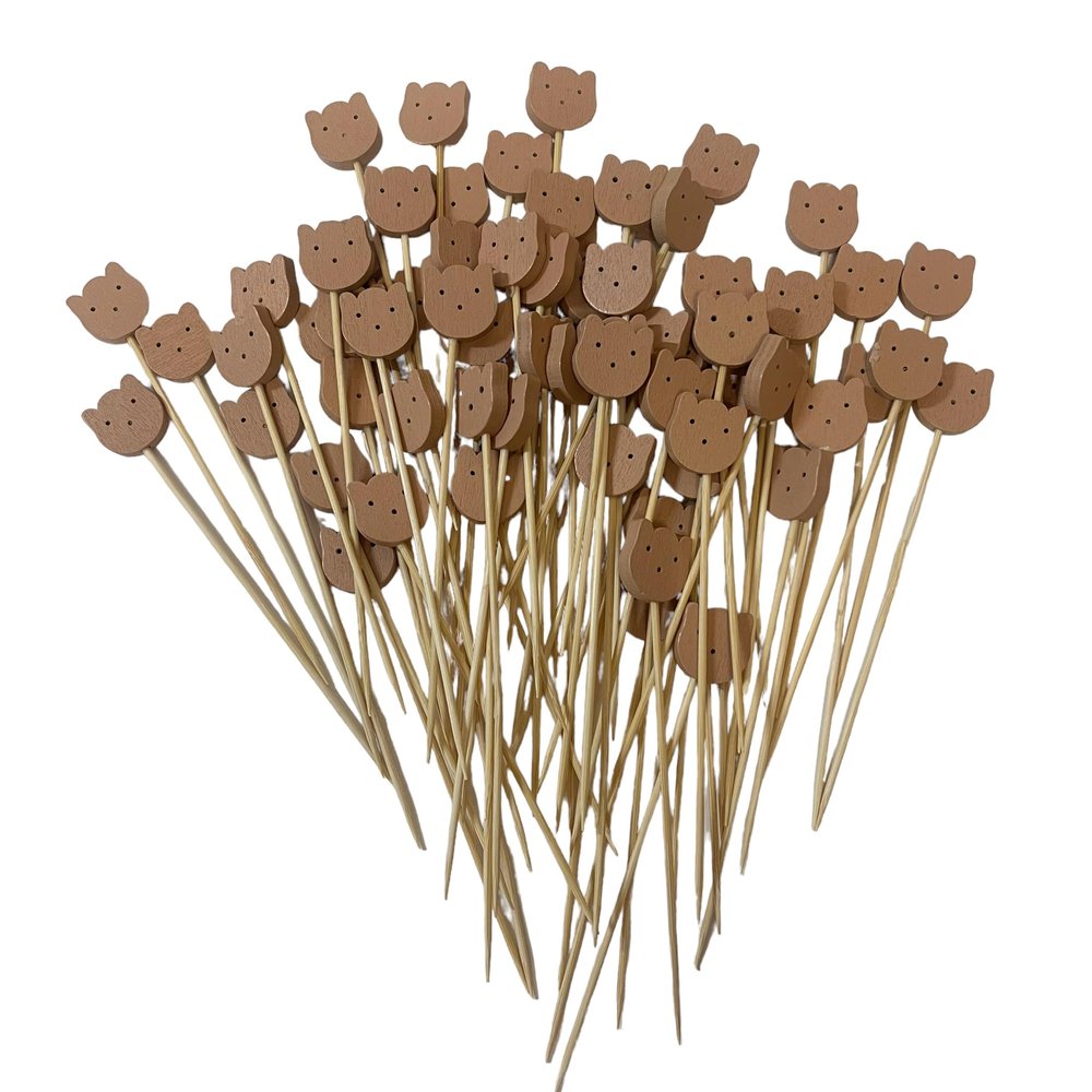 100 PCS Bamboo Cocktail Picks 5inch Bamboo Skewers Food Toothpicks For Charcuterie Drinks Fruit Food Picks (bear)