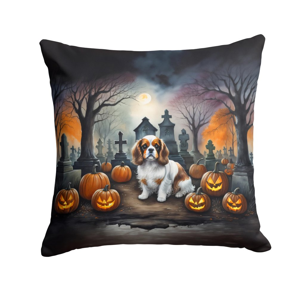 Caroline's Treasures DAC2030PW1818 Cavalier Spaniel Spooky Halloween Fabric Decorative Pillow Machine Washable, Indoor Outdoor Decorative Pillow for Couch, Bed or Patio, 18Hx18W