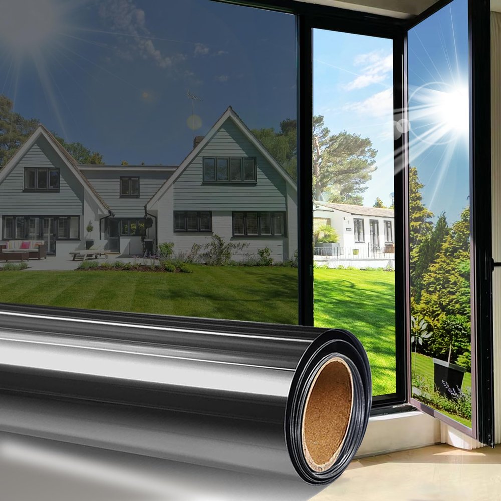 ColorfulHall Window Film Privacy One Way Window Tint for Home Reflective See Out not in Light Heat Blocking for Doors and Windows(Black 35.4X78.7)