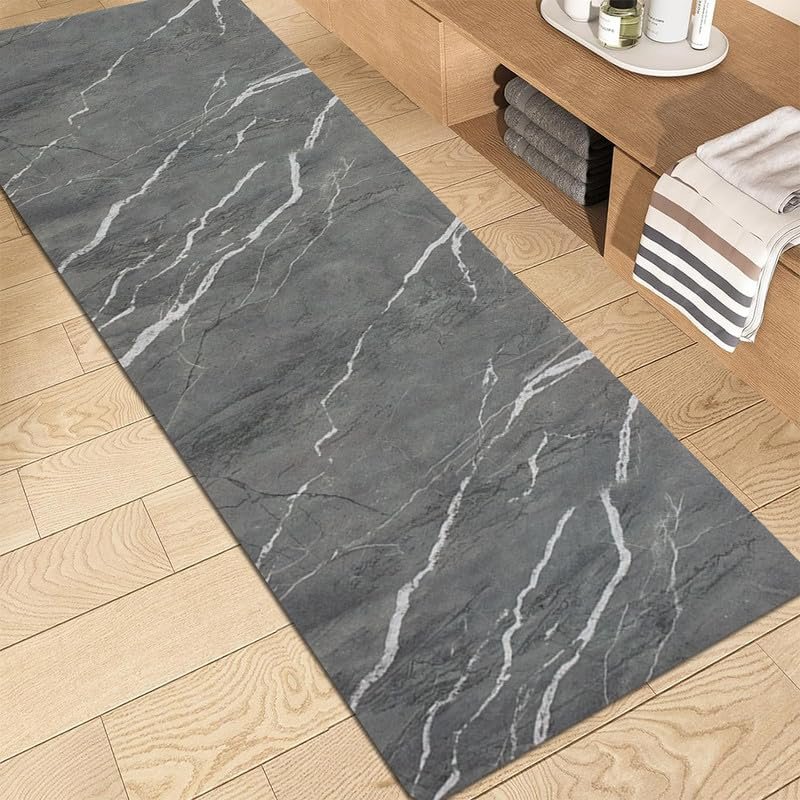 Petgrow Earth Bath Rug Quick Dry Bathroom Runner Rug Absorbent Stain Resistant 3FTX17FT,Non-Slip Long Bath Rug Runner Carpet Door Mat for Hallway Floor Entryway Laundry,Easy to Clean/Custom SizeGrey