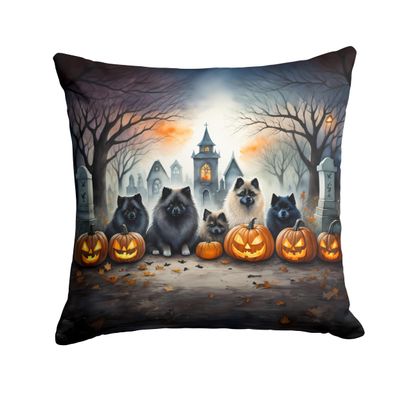 Caroline's Treasures DAC2046PW1818 Keeshond Spooky Halloween Fabric Decorative Pillow Machine Washable, Indoor Outdoor Decorative Pillow for Couch, Bed or Patio, 18Hx18W