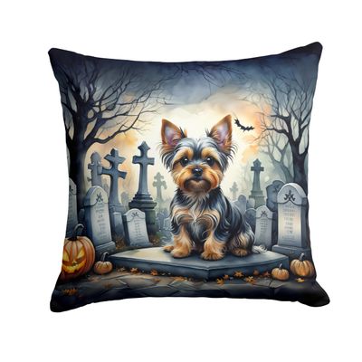 Caroline's Treasures DAC2061PW1818 Yorkshire Terrier Spooky Halloween Fabric Decorative Pillow Machine Washable, Indoor Outdoor Decorative Pillow for Couch, Bed or Patio, 18Hx18W