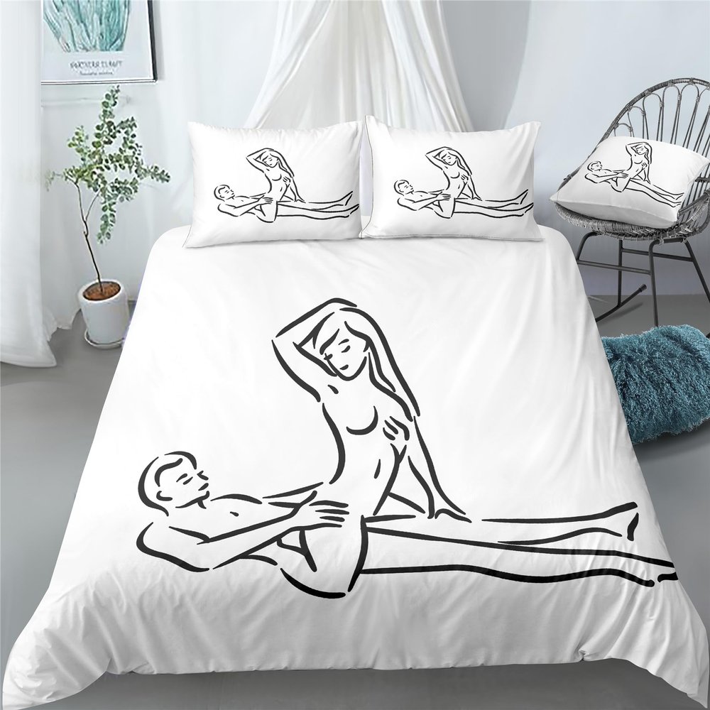 REALIN Passionate Couple Bedding Funny Love Warm Couple Duvet Cover Set Girl Boy Kids Bed Sets 2/3/4PCS Quilt Covers/Sheets/Pillow Shams,Twin/Full/Queen/King (C,Queen-228x228cm-4PCS)