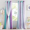 NICETOWN Star Cut-Out Blackout Curtains for Bedroom 2 Panels,2-Layers Mix Design of Fabric & Tulle, Kids Window Curtain for Nursery Living Room,W34 x L84, 2 Panels, Teal & Purple view 1