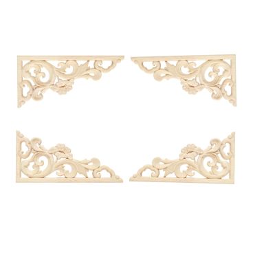 BSYMDH 2-Pair Wood Carved Appliques (Left & Right) Unpainted DIY Appliques & Onlays for Wall, Bed, Door, Cabinet (11,18x9cm/7.09"x3.54")