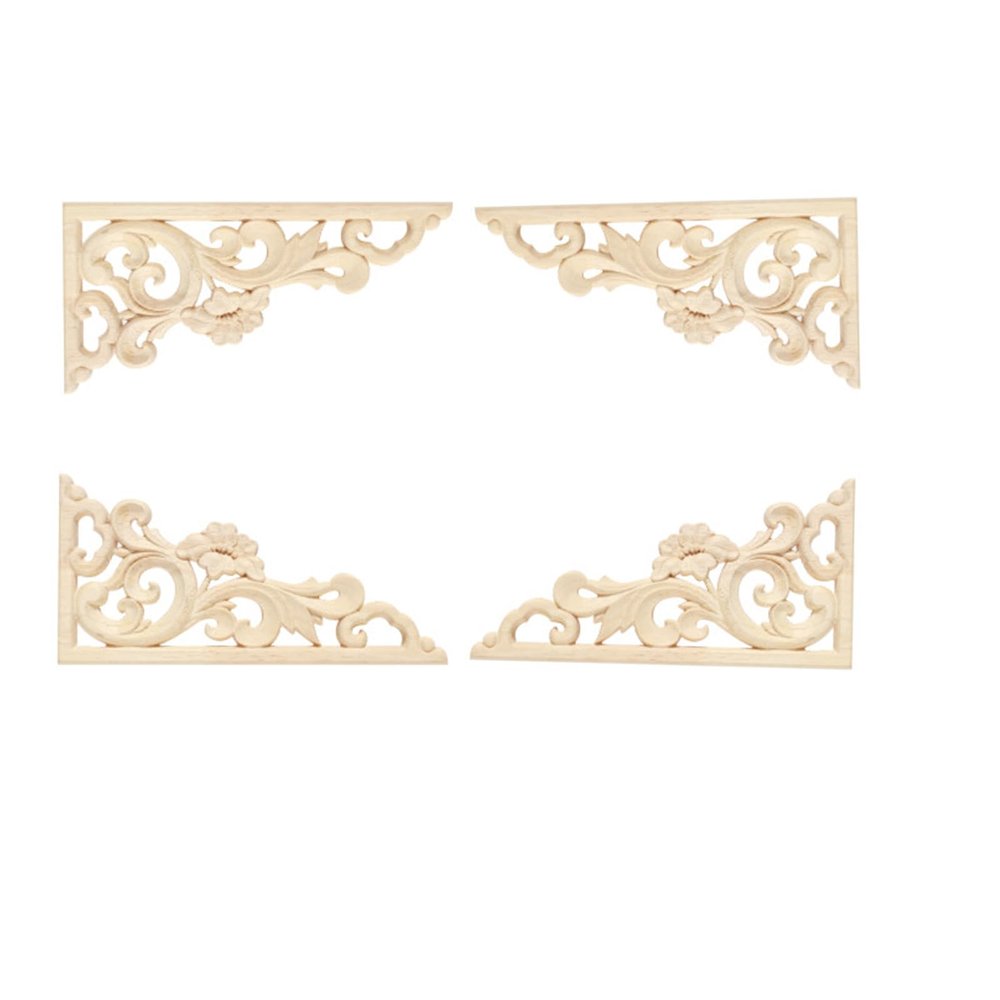 BSYMDH 2-Pair Wood Carved Appliques (Left & Right) Unpainted DIY Appliques & Onlays for Wall, Bed, Door, Cabinet (11,18x9cm/7.09"x3.54")