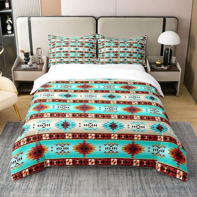 100% Cotton Southwestern Bedding Set King Bohemian Geometric Comforter Cover,Ethnic Tribal Arrow Duvet Cover Western Bed Sets,Country Decor Western Room Decor for Bedroom Western Bedroom Decor Teal