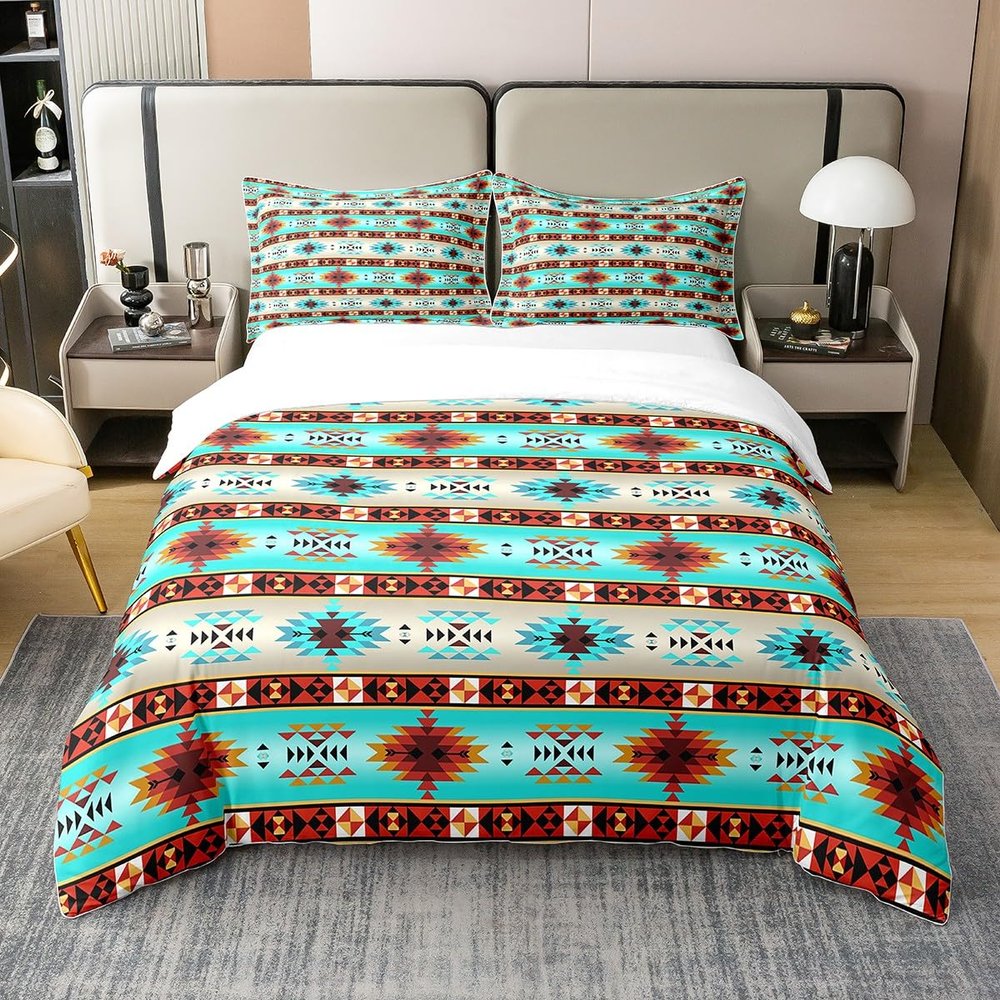 100% Cotton Southwestern Bedding Set King Bohemian Geometric Comforter Cover,Ethnic Tribal Arrow Duvet Cover Western Bed Sets,Country Decor Western Room Decor for Bedroom Western Bedroom Decor Teal