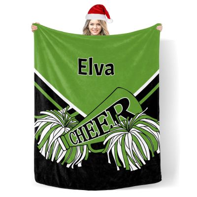 Custom Blanket with Name Text,Personalized Cheer Green Soft Fleece Blankets Tapestry for Baby Gifts 40X50inch