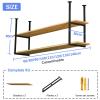 Drsyffsup Pot Rack Kitchen Wine Rack Ceiling Mount | Pan Rack/Hanging Shelf Hanger Organiser Kitchen Storage Shelving Tray Holder, 2-Layer Iron Solid Wood Shelves (Size : 110x30x80cm) view 2