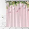 KTGHA Merry Christmas Shower Curtain Pink Xmas Ball Green Pine Leaf Winter Holiday Happy New Year Fabric Bathroom Curtain Set with Hooks(67" Wx70 H) view 2