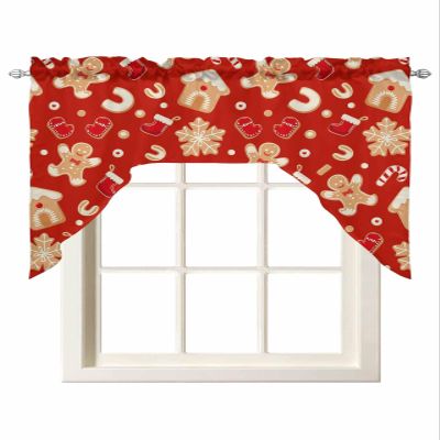 Chic D Christmas Gingerbread Man Swag Valance Curtains for Kitchen, Candy Cane Curtain Valances Rod Pocket Window Curtain, Thermal Insulated Washable Swag Kitchen Curtains 56"x36"