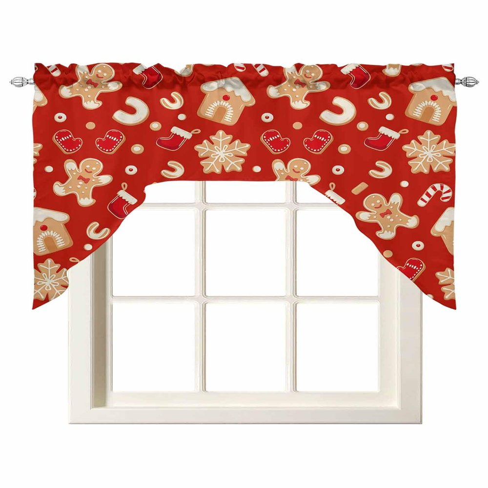 Chic D Christmas Gingerbread Man Swag Valance Curtains for Kitchen, Candy Cane Curtain Valances Rod Pocket Window Curtain, Thermal Insulated Washable Swag Kitchen Curtains 56"x36"