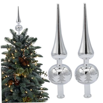 XJKLBYQ Christmas Tree Topper 2Pcs Plastic Xmas Tree Topper Finials 9 Inch Decorative Spherical Treetop for Holiday Home Christmas Tree Ornaments Silver Tree Toppers