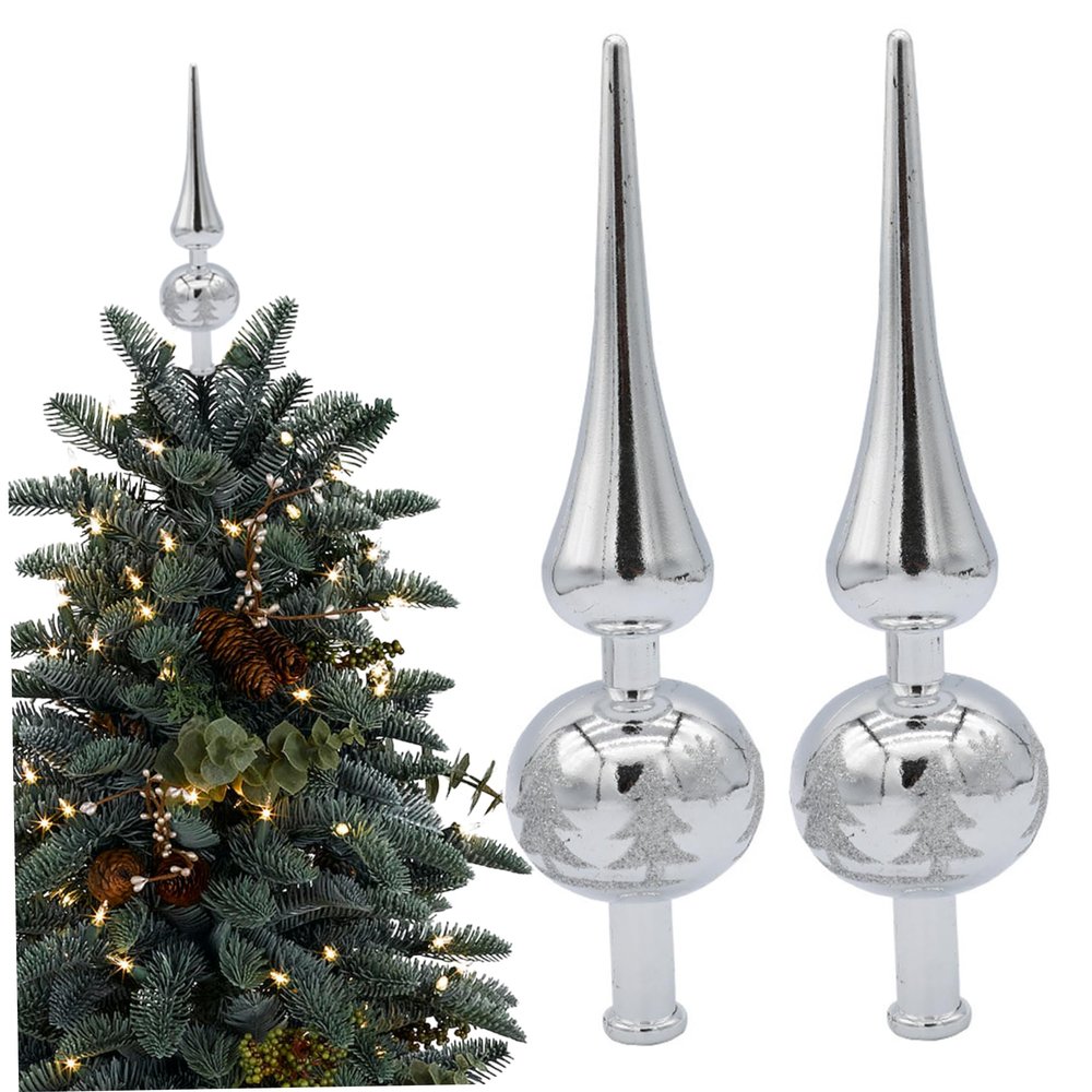 XJKLBYQ Christmas Tree Topper 2Pcs Plastic Xmas Tree Topper Finials 9 Inch Decorative Spherical Treetop for Holiday Home Christmas Tree Ornaments Silver Tree Toppers
