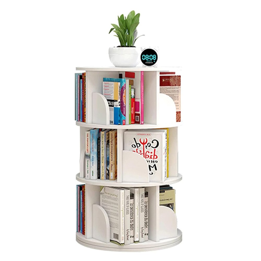 Rieort Fashion Bookshelf 360 Rotating Bookshelf Large Capacity Standing Bookcase Home Simple Book Rack Open Bookshelf Organizer not Shaking