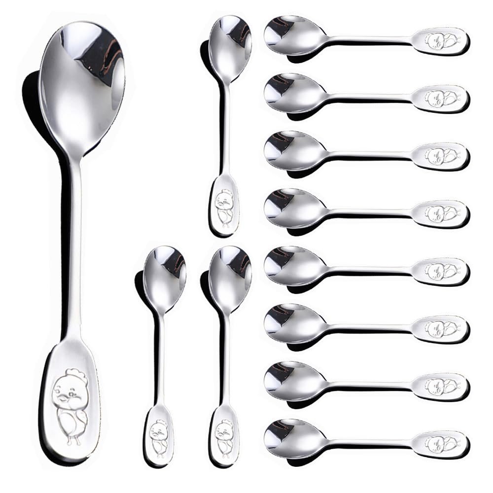 12 Pieces Stainless Steel 16.8cm/6.6 Inch Zodiac Spoon Creative Spoon Cute Cartoon Tableware Coffee Ice Cream Dessert Spoon Tea Spoon (Chicken)