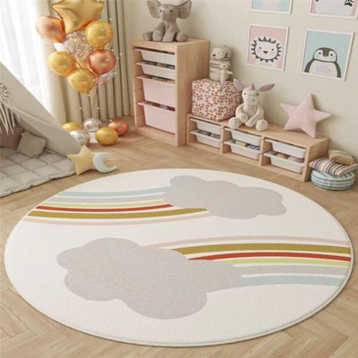 Bohemian Rainbow Area Rug, 6ft Rainbow Cloud Round Area Rug, Modern Simple Home Decoration Rug, Suitable for Children Girls Boys Bedroom, Living Room, Classroom, Non-slip Washable Decorative Rug