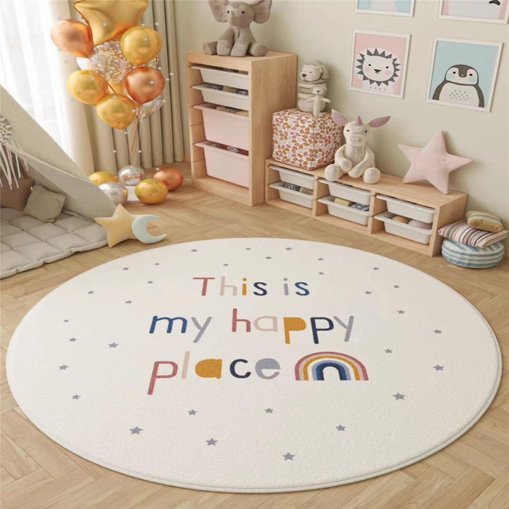 HONGXIU Bohemian Round Area Rug, 4ft Bedroom Rainbow Decorative Area Rug, Soft Non-Slip Washable Rug, Children's Game Crawling Rug, Suitable for Teenage Girls' Bedrooms, Classrooms, and Nurseries