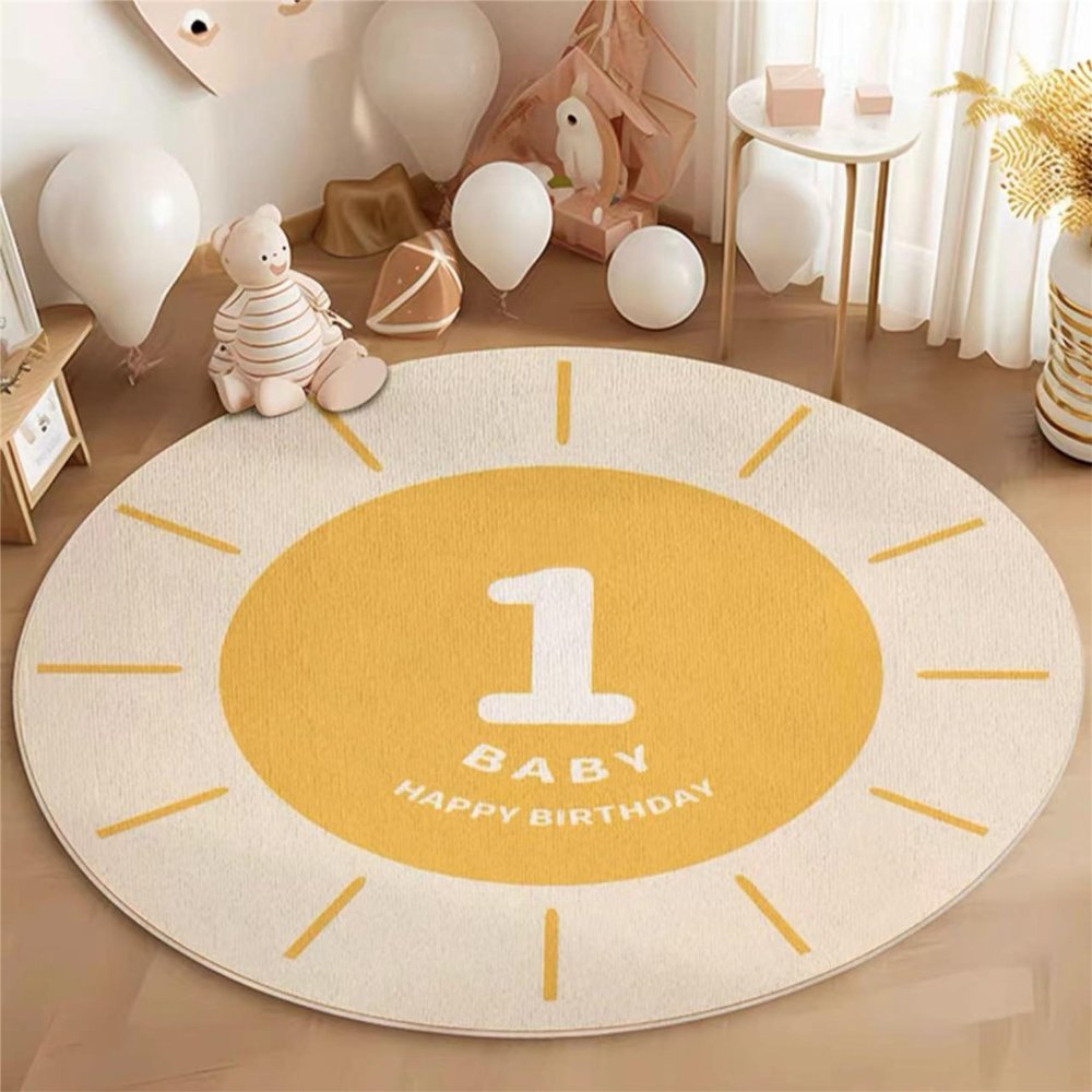 HONGXIU Bohemian Sun Area Rug, 3.3ft Happy Baby 1st Birthday Gift Rug, Soft Non-Slip Children's Room Decorative Rug, Suitable for Teenagers' Bedrooms, School Classrooms, Nursery Decorative Rugs