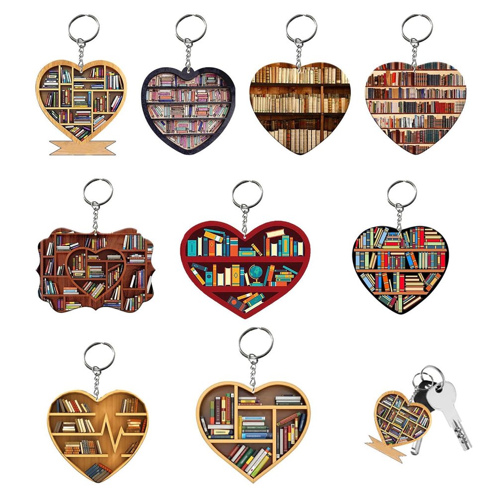 Ayammahic 9 Book Lovers Heart Ornament, 2D Acrylic Double Sided Book Heart Ornament, Tree Hanging Ornament for Her Librarian, Book Lovers, Suitable for Halloween,