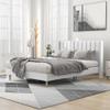 alazyhome Upholstered Platform Queen Size Bed Frame with Headboard Wooden Slats Support No Noise Easy Assembly White Linen view 1