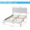 alazyhome Upholstered Platform Queen Size Bed Frame with Headboard Wooden Slats Support No Noise Easy Assembly White Linen view 2