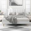 alazyhome Upholstered Platform Queen Size Bed Frame with Headboard Wooden Slats Support No Noise Easy Assembly White Linen view 3
