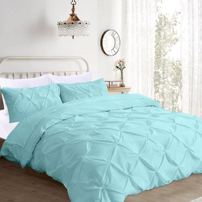 California King Size Pinch Pleated Duvet Cover Set Aqua Blue 600 TC Zipper Closure Egyptian Cotton 1 Piece Duvet Cover Pintuck Beddding Sets
