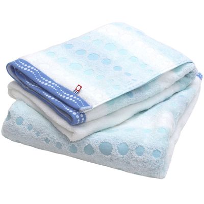 HIORIE Imabari Towel, 2 Piece Bath Towel Set, Japanese Towels, Made in Japan, 100% Cotton, Quick-Drying, Lightweight, Sparkling Sea Bubble and Polka Dot Patterns, Size: 24.8x47.2 inches, Blue