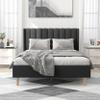alazyhome Upholstered Platform Full Size Bed Frame with Headboard Wooden Slats Support No Noise Easy Assembly Black Linen view 3