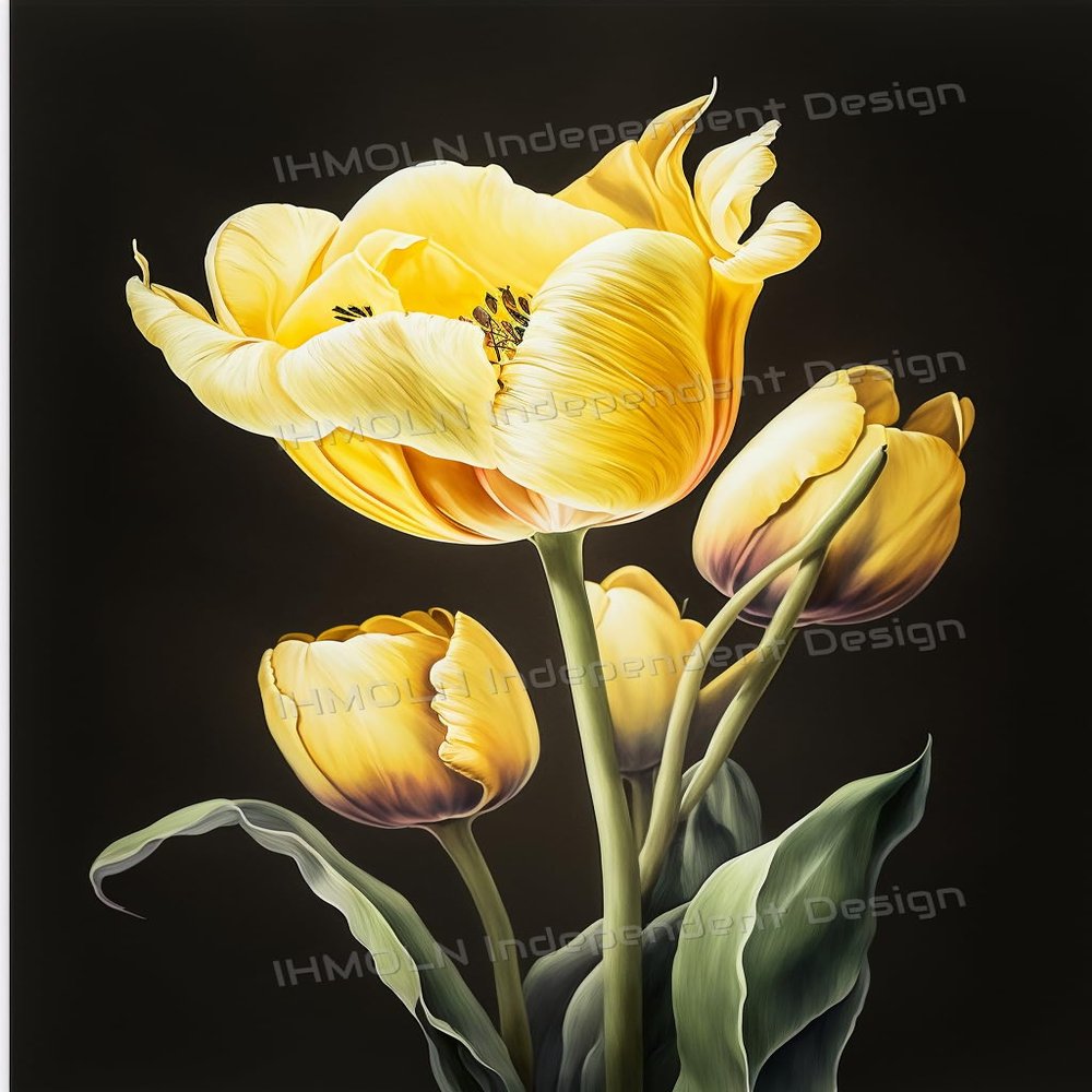 IHMOLN Golden Tulip Hand Painted Home Wall Art - Great For Elegant Wall Decor & Dining Room Decor, Flower Language Wish You Be Cheerful, Botanist Confession Gift 20 X 30 Cm