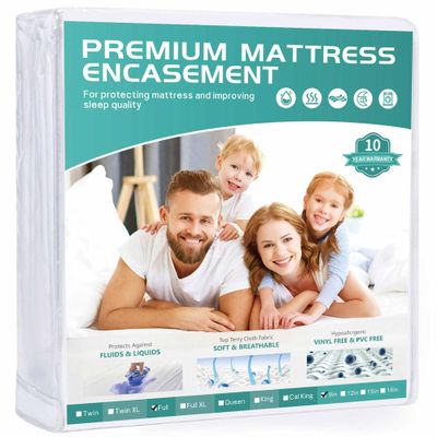54x75 Full Size Mattress Protector Waterproof Fits 6-9" Deep, Zippered WINKAURA Mattress Pad Cover with Breathable Soft Premium Terry Top Fabric